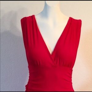Red Back & Front V-Neck Dress